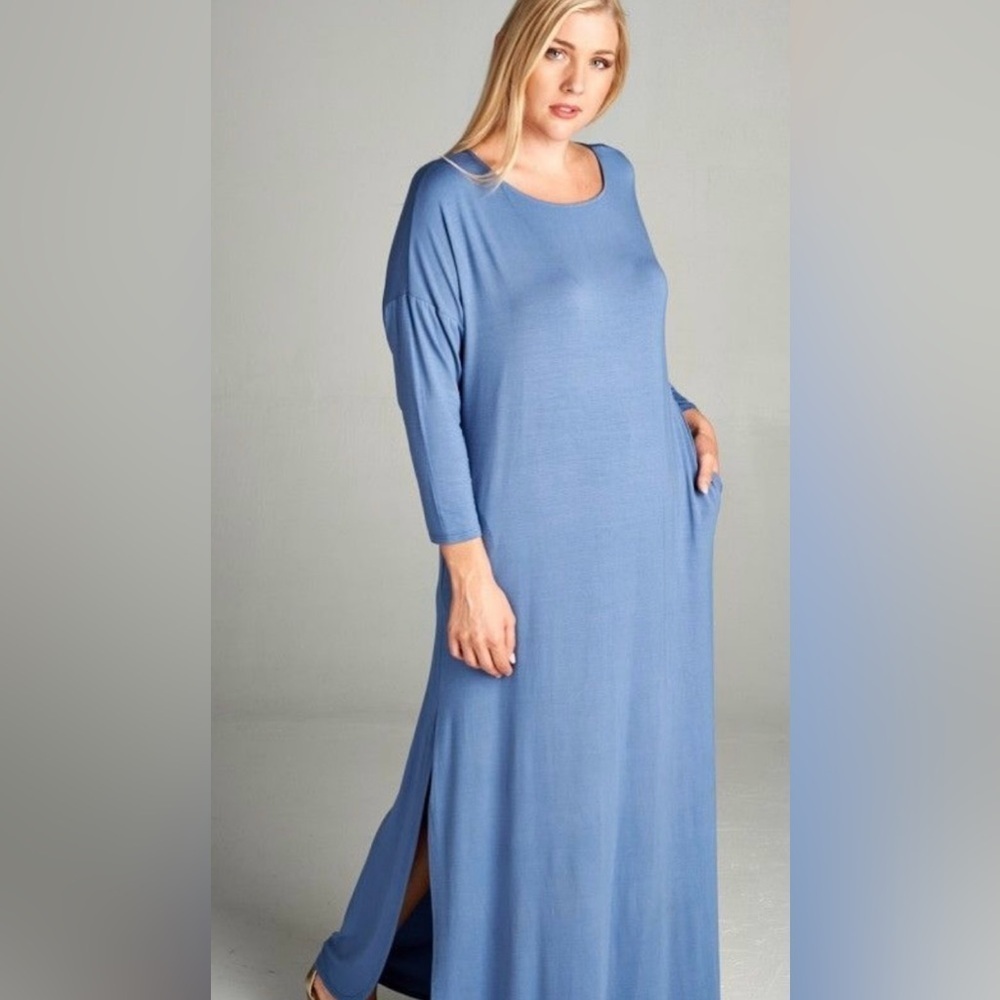New!Plus Size Heavy Rayon Oversize Dress Side Slit Side Pocket Size 1X 2X 3X